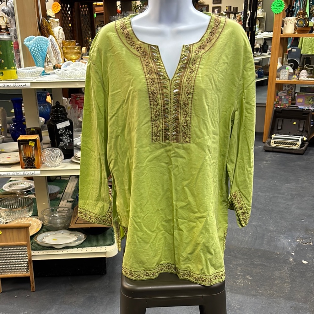 Sag Harbor Embroidered Green Top